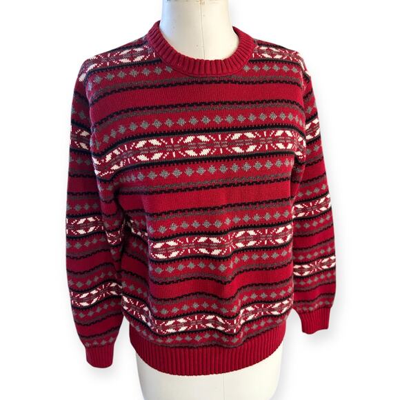 Vintage Grandpa Crew Neck Sweater Nordic Fair Isle Pattern Christmas Red size M - Picture 1 of 8